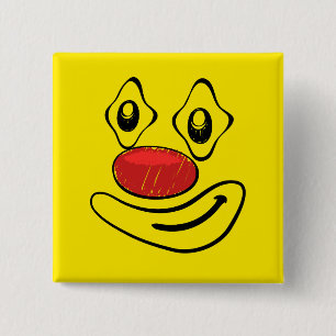 Badge Carré 5 Cm Visage maladroit de jaune de clown
