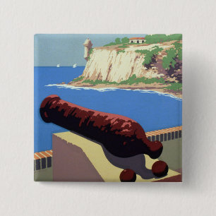 Badge Carré 5 Cm Visite de la forteresse El Morro, Porto Rico, Vieu