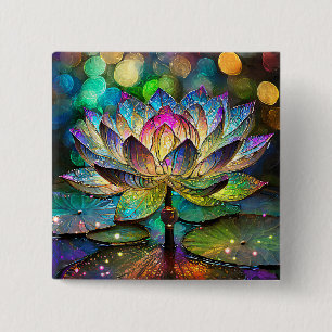 Badge Carré 5 Cm Vitreaux Fleur de Lotus Vibrante
