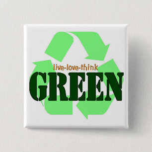 Badge Carré 5 Cm Vivant-Amour-Pensez les boutons de carré de VERT