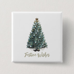 Badge Carré 5 Cm Vœux de fête. Conception d'arbre de Noël