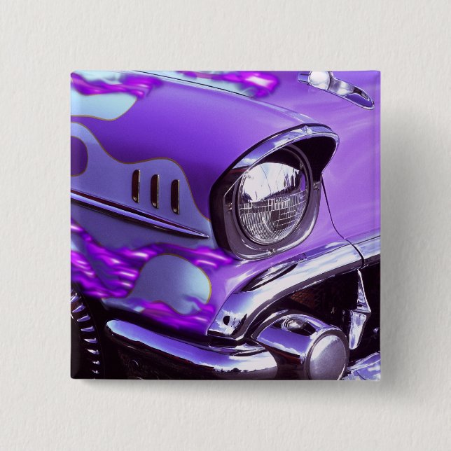 Badge Carré 5 Cm Voiture classique : Chevrolet avec le capot (Devant)