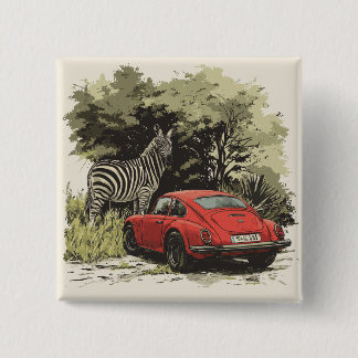 Badge Carré 5 Cm Voiture dans la nature