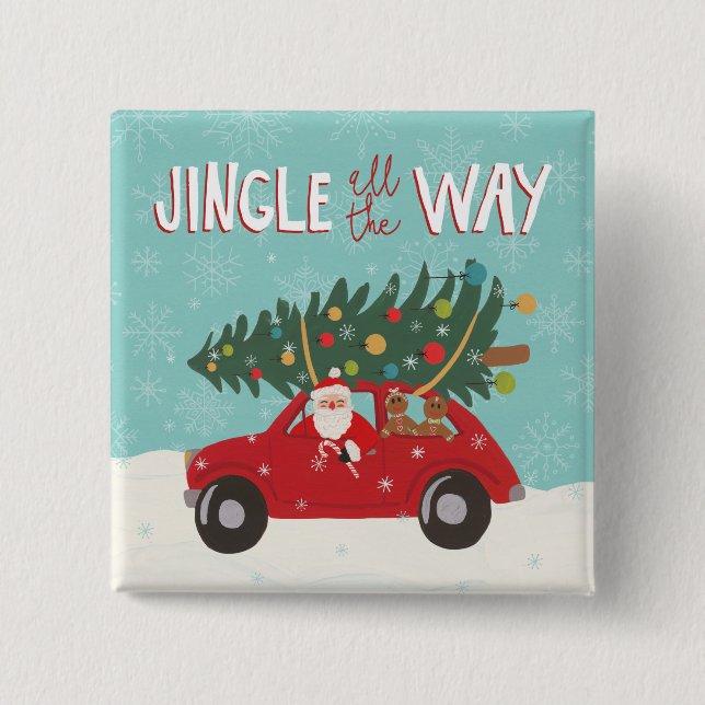 Badge Carré 5 Cm Voiture du tintement complètement | Père Noël (Devant)