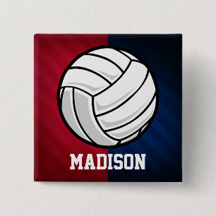 Badge Carré 5 Cm Volley-ball ; rouge, blanc et bleu