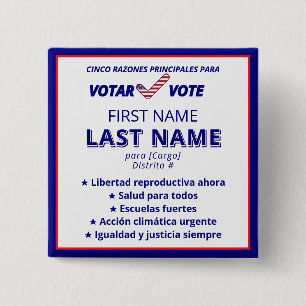 Badge Carré 5 Cm VOTAR VOTE espagnol Campagne politique bilingue
