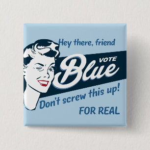 Badge Carré 5 Cm Vote bleu Funny rétro Rectangle