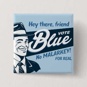 Badge Carré 5 Cm Vote bleu   Retro Funny Guy   Rectangle