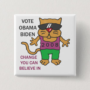 BADGE CARRÉ 5 CM VOTE FRAIS OBAMA DE CHATS