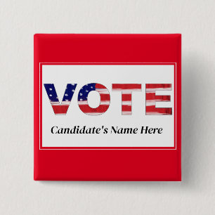 Badge Carré 5 Cm Vote Texte dans les couleurs du drapeau Nom du can