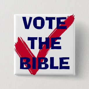 BADGE CARRÉ 5 CM VOTEZ LE BOUTON DE BIBLE