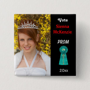 Badge Carré 5 Cm Votez-moi pour Prom Queen (Aqua)