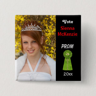 Badge Carré 5 Cm Votez-moi pour Prom Queen (Vert)