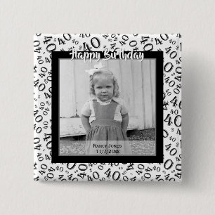 Badge Carré 5 Cm Votre photo :  quarantième Motif de nombre noir et