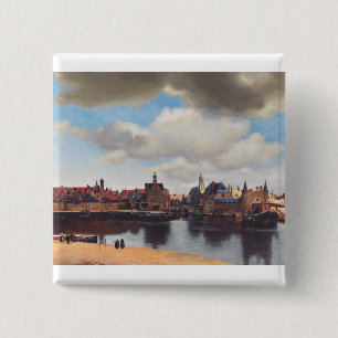Badge Carré 5 Cm Vue de Delft par Johannes Vermeer