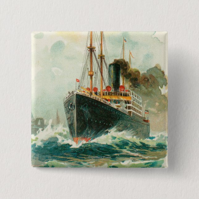 Badge Carré 5 Cm Vue de la Patricia en mer, Hambourg-Amérique (Devant)