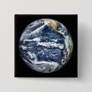 Badge Carré 5 Cm Vue de la Terre entière centrée sur l'océan Pacifi