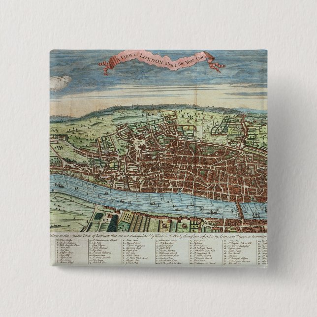 Badge Carré 5 Cm Vue de Londres, c.1560 (Devant)