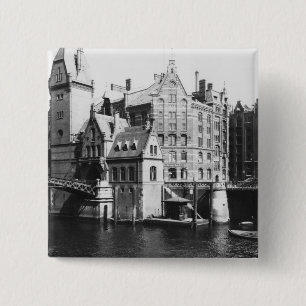 Badge Carré 5 Cm Vue du Speicherstadt Hambourg, c.1910