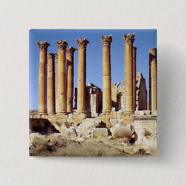 Badge Carré 5 Cm Vue du temple d'Artémis, ANNONCE c.386 construite (Devant)