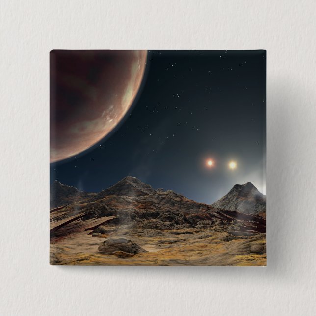 Badge Carré 5 Cm Vue d'une lune hypothétique en orbite (Devant)