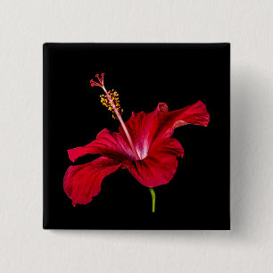 Badge Carré 5 Cm Vue latérale de l'Hibiscus rouge