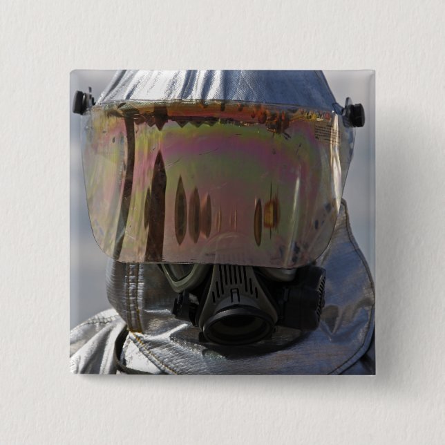 Badge Carré 5 Cm Vue rapprochée d'un pompier (Devant)