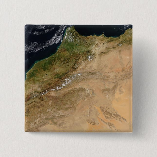 Badge Carré 5 Cm Vue satellite du Maroc (Devant)