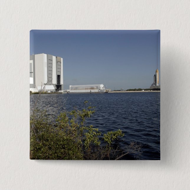 Badge Carré 5 Cm Vue sur le bassin, navette spatiale Atlantis (Devant)