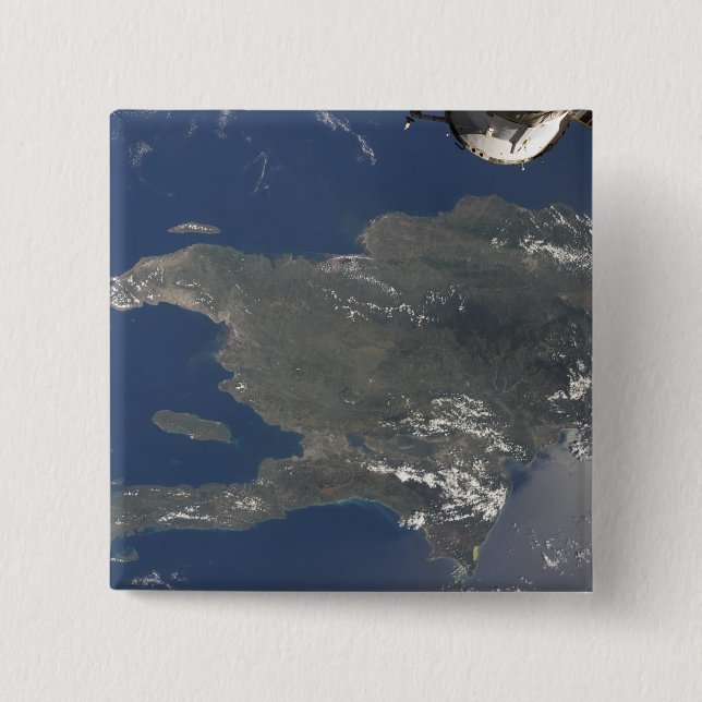 Badge Carré 5 Cm Vue sur l'île caribéenne d'Hispaniola (Devant)
