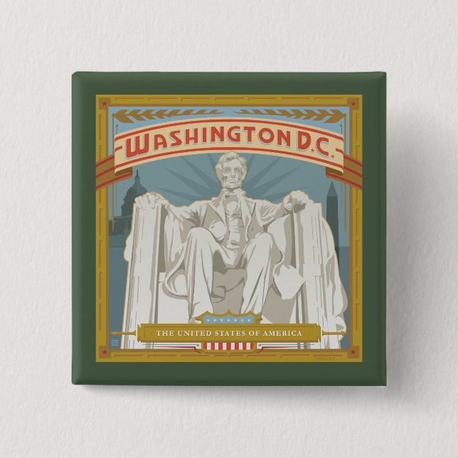 Badge Carré 5 Cm Washington DC | Mémorial de Lincoln (Devant)