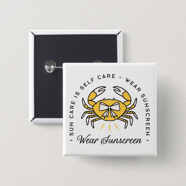 Badge Carré 5 Cm Wear sunscreen apply spf reminder beach aesthetic (Devant & derrière)