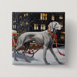 Badge Carré 5 Cm Weimaraner Festin de Noël