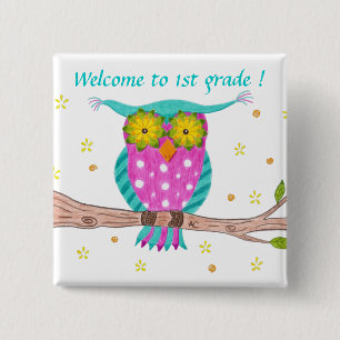 Badge Carré 5 Cm Welcome to 1st grade pin button