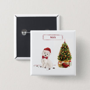 Badge Carré 5 Cm Westin Funny Chien de Noël avec arbre