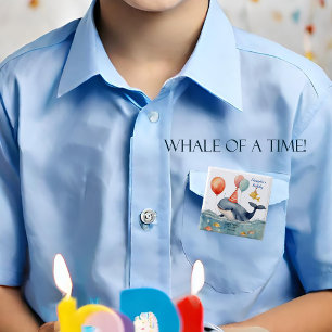 Badge Carré 5 Cm Whale of a Time Boys Anniversaire Personnalisé