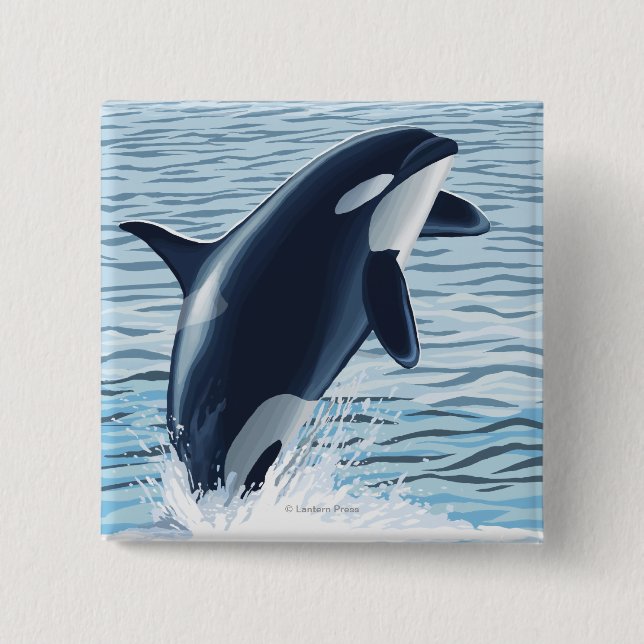 Badge Carré 5 Cm Whidbey Island, Washington Orca Jumping (Devant)