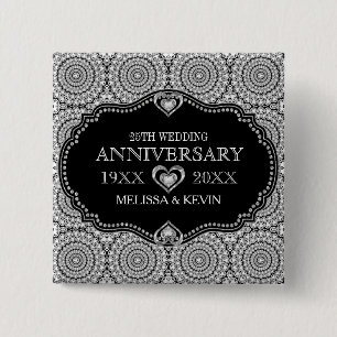 Badge Carré 5 Cm Whit Diamonds Parties scintillant 25e anniversaire