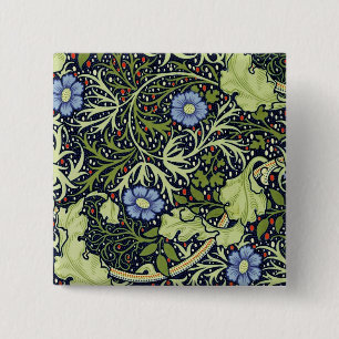 Badge Carré 5 Cm William Morris Fleur d'antiquité aux algues marine