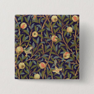 Badge Carré 5 Cm William Morris Oiseau Et Grenade Art Vintage