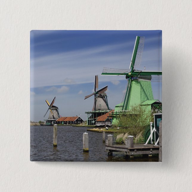 Badge Carré 5 Cm Windmill, Zaanse Schans, Hollande, Pays-Bas 2 (Devant)