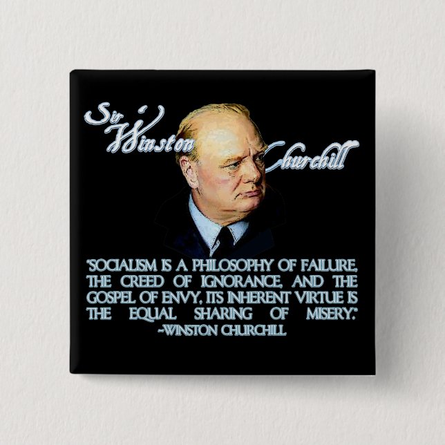 Badge Carré 5 Cm Winston Churchill sur le socialisme (Devant)