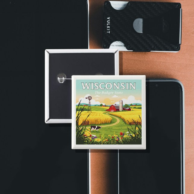 Badge Carré 5 Cm Wisconsin vintage (Créateur téléchargé)