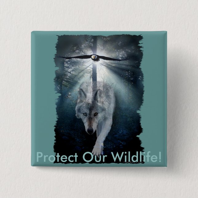 Badge Carré 5 Cm WOLF & EAGLE Wildlife Series (Devant)
