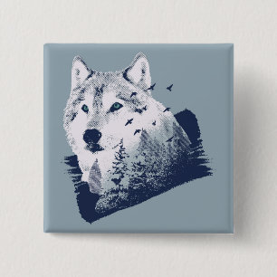 Badge Carré 5 Cm Wolf forestier