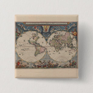 Badge Carré 5 Cm World Map Globe Travel Antique