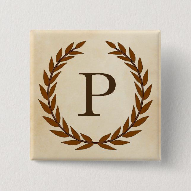 Badge Carré 5 Cm Wreath Laurel sur le monogramme de parchemin (Devant)