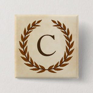 Badge Carré 5 Cm Wreath Laurel sur le monogramme de parchemin Initi