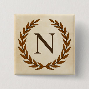 Badge Carré 5 Cm Wreath Laurel sur le monogramme de parchemin Initi
