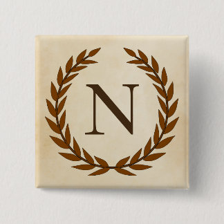 Badge Carré 5 Cm Wreath Laurel sur le monogramme de parchemin Initi